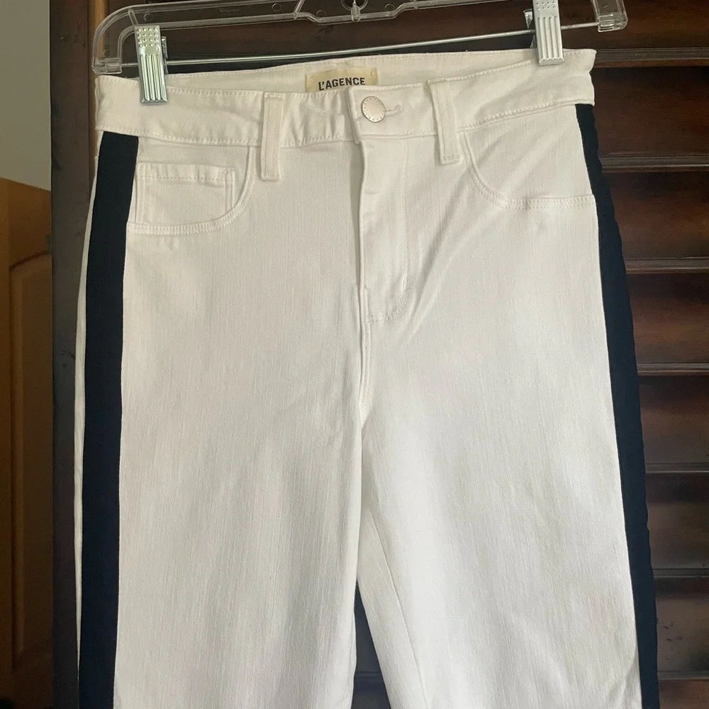 L'AGENCE Women's White Skinny Pants Velvet Black Stripe 26 EUC - Picture 3 of 7